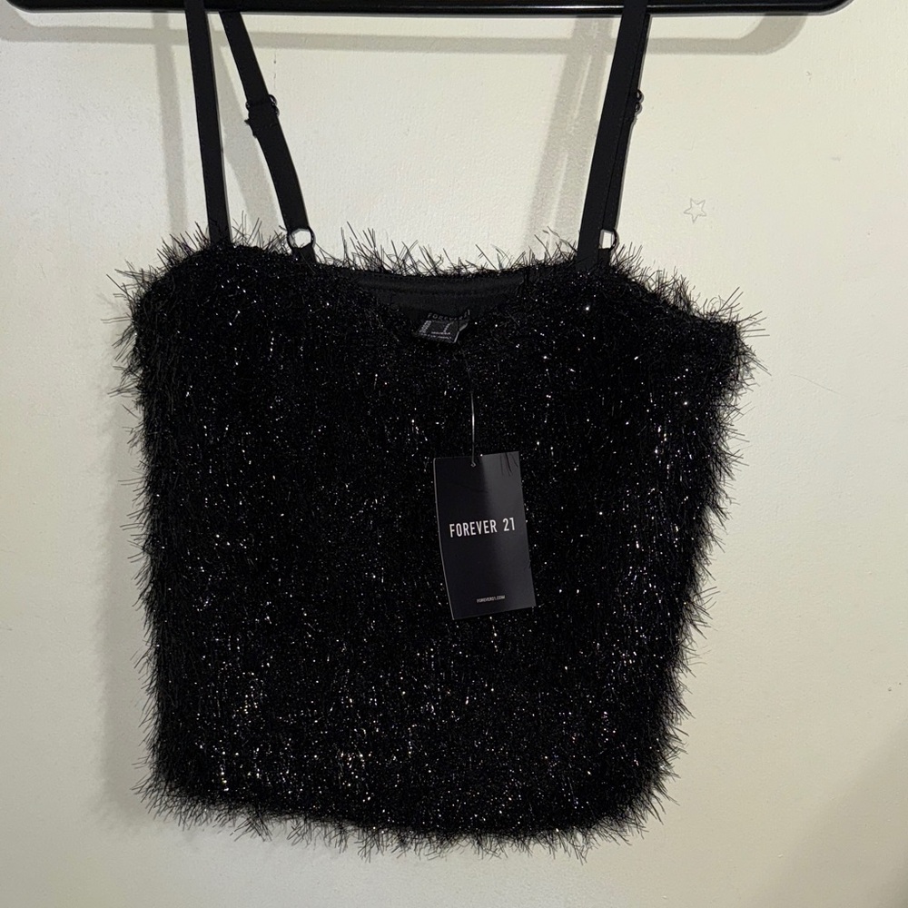 Forever 21 Black Shimmer Fuzzy Camisole